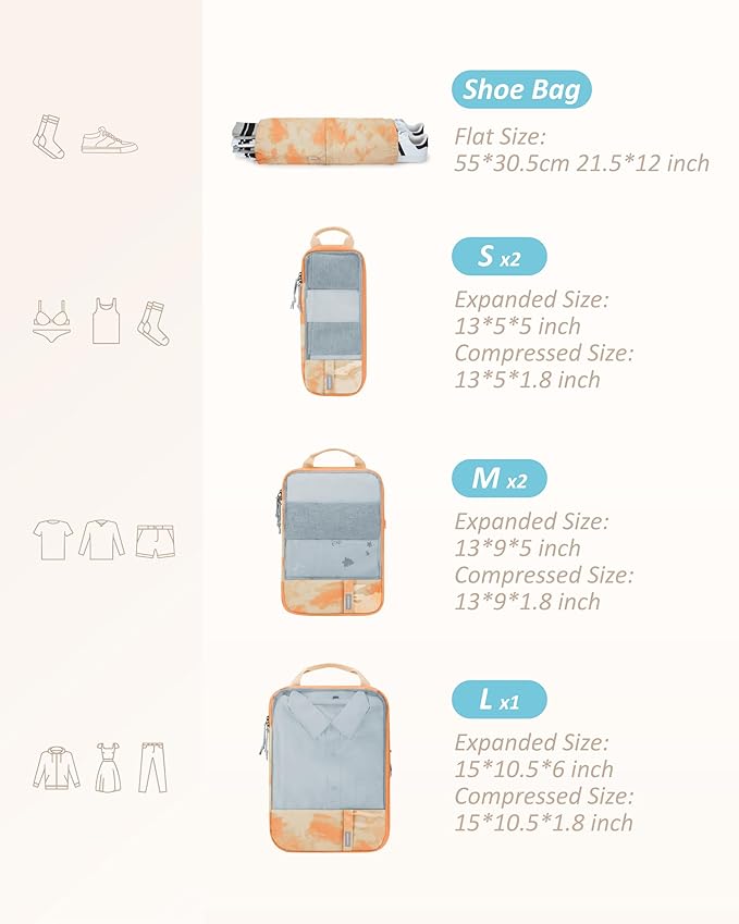 BAGSMART 6 Set /4 Set/2 Set Compression Packing Cubes for Travel, Lightweight Luggage Organizer Bags, Durable Space Saver Bags Travel Essentials