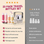 LitBear 23 Pack TSA Approved Travel Bottles for Toiletries, Leak Proof Refillable Travel Size Containers Kit with Silicone Squeezable Bottles Jars for Shampoo Lotion Conditioner, in Clear Bag, Pink