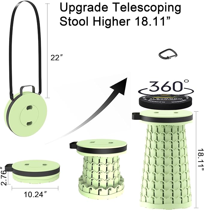 ALEVMOOM Upgraded Portable Collapsible Stool with Cushion, Telescoping Folding Stool for Adults, Lightweight Yet More Sturdy Capacity 600 lbs for Camping Fishing Hiking BBQ