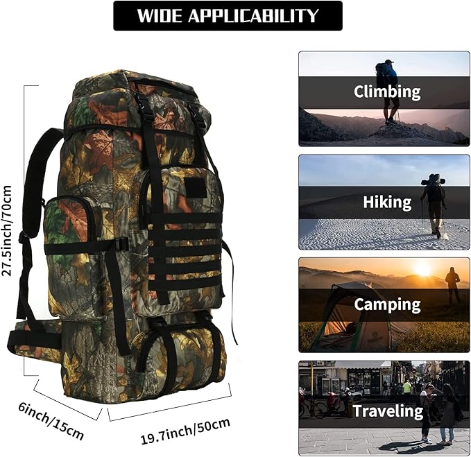 Hiking Backpack for Men 70L/100L Camping Backpack Military Rucksack Molle 3 Days Assault Pack for Climbing