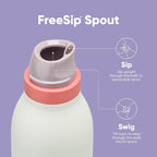 Owala FreeSip Twist Insulated Stainless Steel Water Bottle with Straw for Sports and Travel, BPA-Free, 18-oz, Purple/Mint (Minty Horizons)