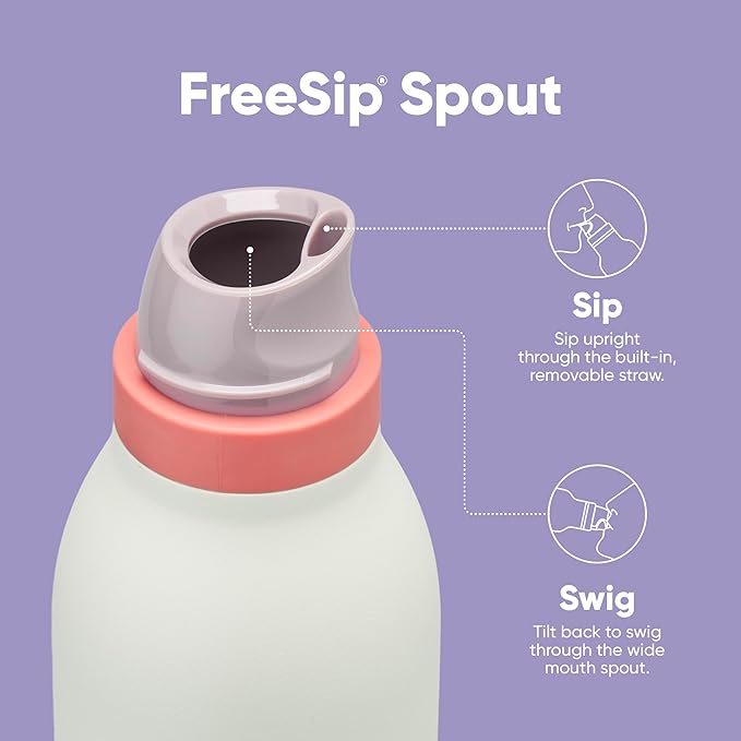 Owala FreeSip Twist Insulated Stainless Steel Water Bottle with Straw for Sports and Travel, BPA-Free, 18-oz, Purple/Mint (Minty Horizons)