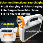 Portable Solar Flashlight LED Spotlight Side Floodlight Camping Lantern Emergency Household Lighting Rechargeable Via USB-C Interface Power Outage Emergency Light for Outdoor Hurricane