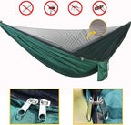 Portable Single Double Nylon High Strength Parachute Hammock Rainfly Set, Camping Hammock with Rain Fly Tarp and Mosquito Net Tent Tree Straps, Backpacking Hiking Travel Yard Outdoor Activities