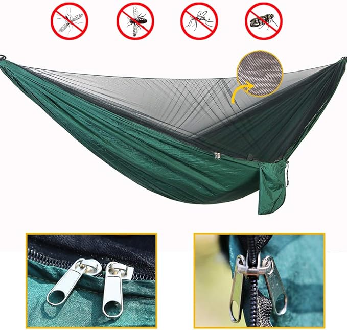 Portable Single Double Nylon High Strength Parachute Hammock Rainfly Set, Camping Hammock with Rain Fly Tarp and Mosquito Net Tent Tree Straps, Backpacking Hiking Travel Yard Outdoor Activities