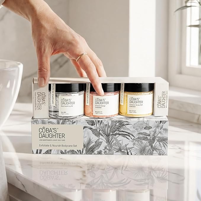 COBA'S DAUGHTER Luxury Spa Gift Set for Women | 3-Piece Mini Body Care Trio, Birthday Gift Set & Mother’s Day Gift for Woman, Travel Size Self-Care Gift (Honey Turmeric, Almond Orange, Aloe Vera)