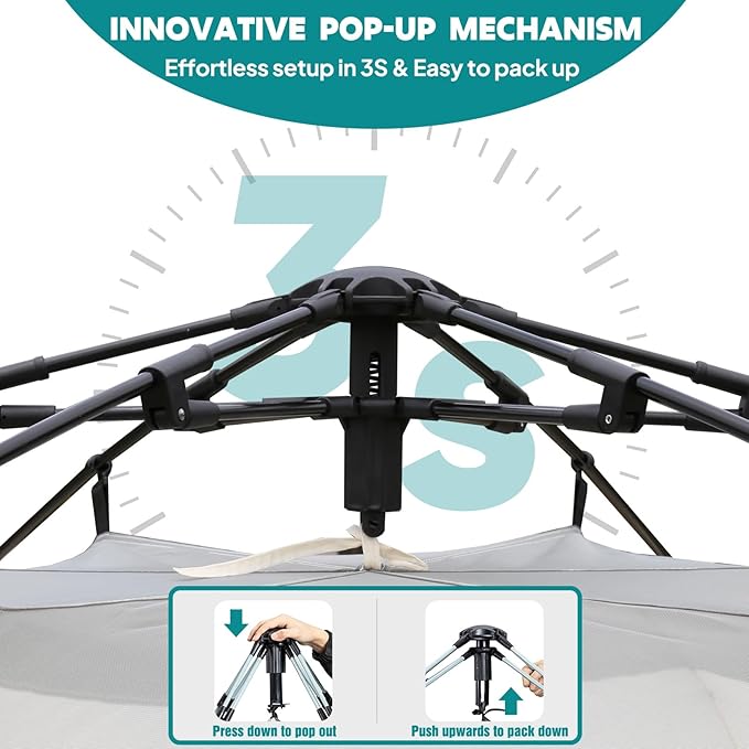 Chihee Camping Tents Pop Up Hexagonal Tent Easy Setup Instant PU Coated Polyester Family Cabin with Rainfly Waterproofing UV Protection Winproof Outdoor Shelter 2 Doors 4 Windows Mesh Ventilation