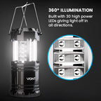 Vont 4 Pack LED Camping Lantern, LED Lanterns, Suitable Survival Kits for Hurricane, Emergency Light for Storm, Outages, Outdoor Portable Lanterns, Black, Collapsible, (Batteries Included)