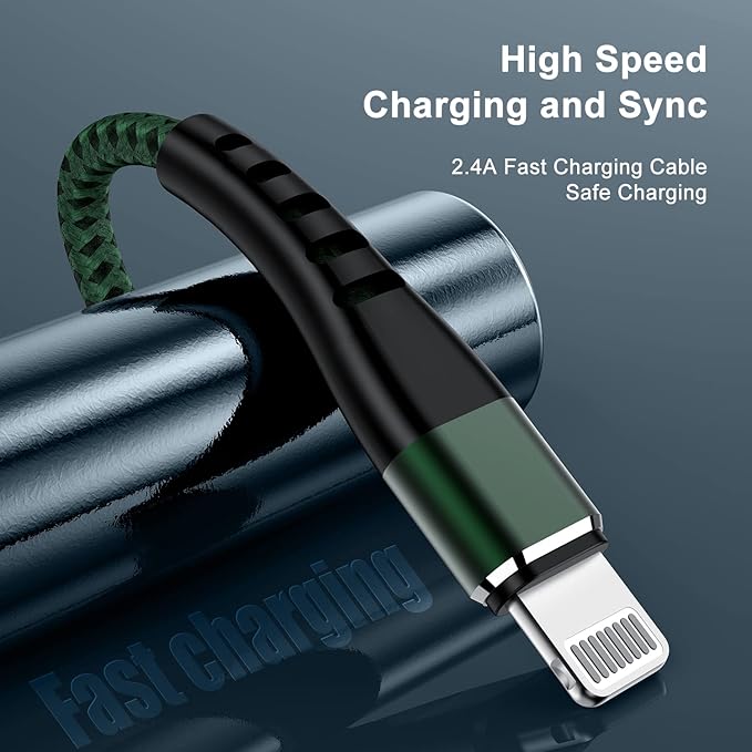 Essri 2Pack for iPhone Charger Cord 10FT, Lighting Cable 10 Feet to USB Charging Cable, Nylon Braided Charging Cord 10 Foot Compatible with iPhone 14 13 12 11 X XS XR 15 Pad -Green