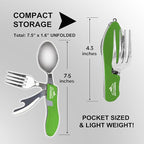 2Pcs Camping Flatware Foldable Utensils Detachable Portable and Versatile Stainless Steel Knife Fork Spoon and Bottle Opener Compact Outdoors Cutlery Pocket Knife Style - 2/pk (Green)