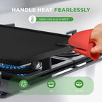 NutriChef Cast Iron Reversible Grill Plate – 18 Inch Flat & Ridged Skillet Griddle Pan, Fits Two Burners, for Gas, Electric, Ceramic Stovetops, with Silicone Oven Mitt