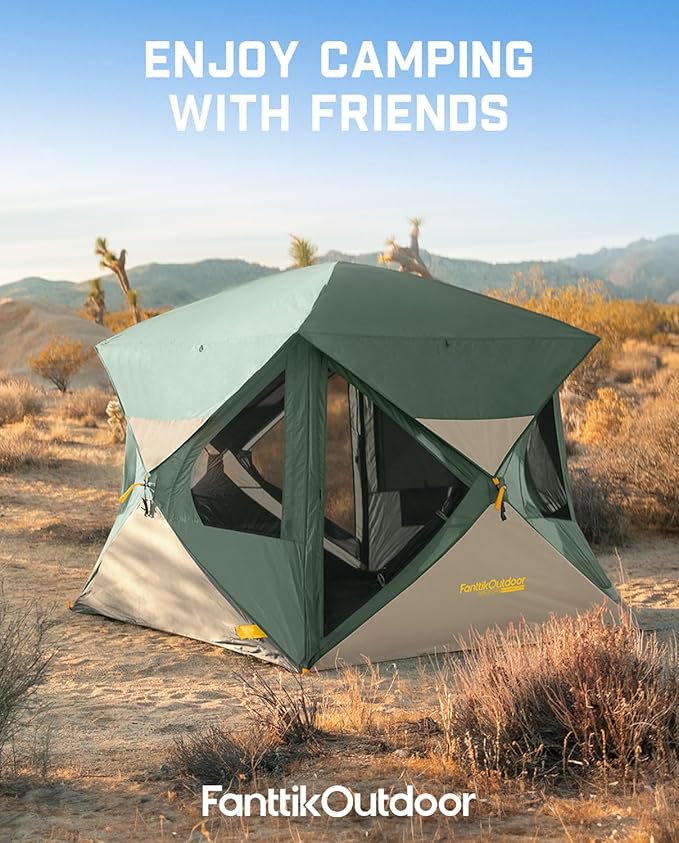 FanttikOutdoor Alpha C4 Ultra Camping Tent 4 Person Pop Up Instant Cabin Setup in 60 Seconds Portable Hub Tent with Rainfly & Windproof for Outdoor Camping & Overlanding