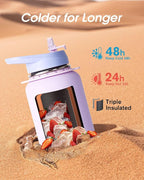 Coolflask Water Bottle with Straw, 32 oz Insulated Metal Water Flask with Straw & Spout Lids, Stainless Steel Double Wall Vacuum, Keep Cold 48h Hot 24h, Leak Proof & Non-BPA, Lavender