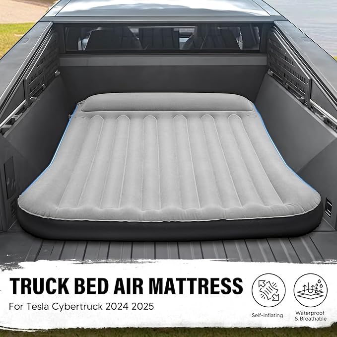 Shademax Inflatable Truck Bed Air Mattress for Tesla Cybertruck 2024 2025 2026 Accessories Thicken Air Mattress Sleeping Truck Tent Beds for Outdoor Camping Travel Inflatable Air Bed w/Pump, Carry Bag