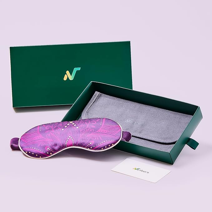 Luxury Silk Sleep Mask with 22mm Mulberry Silk, Velvet Elastic Band, Heat Therapy Pocket, and Travel Pouch, Purple Color