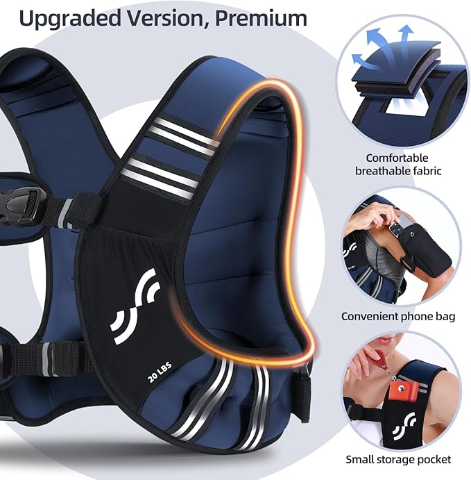 Sportneer Weighted Vest for Women Men: 8lbs/12lbs/15lbs/20lbs/25lbs Weight Vest with Detachable Phone Pouch Rucking Vest for Women Walking Strength Training Muscle Building Weight Loss