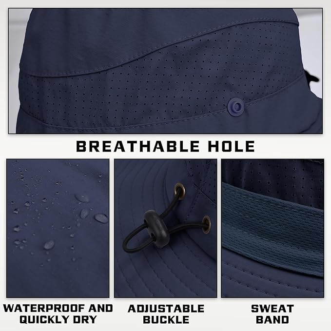 Sun Hats for Men Women, UPF50+ Protection Safari Hat,Wide Brim Fishing Hat with Neck Flap,Bucket Hats for Beach Hiking