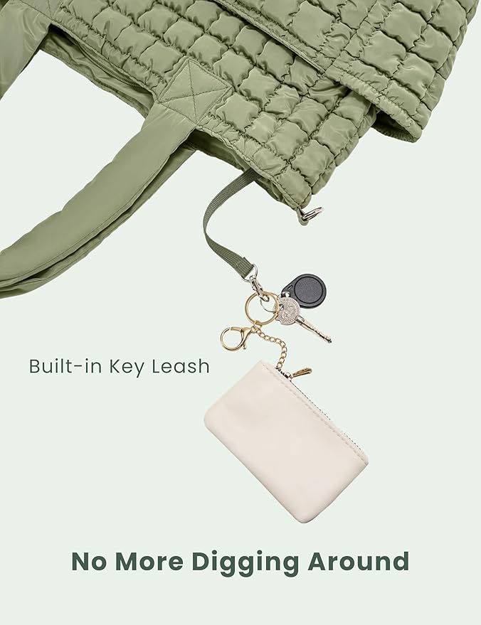 Yarnic Large Puffer Tote Bag for Women, Puffy Shoulder Handbag Quilted Tote Bag with 7 Pockets for Travel Work Gym