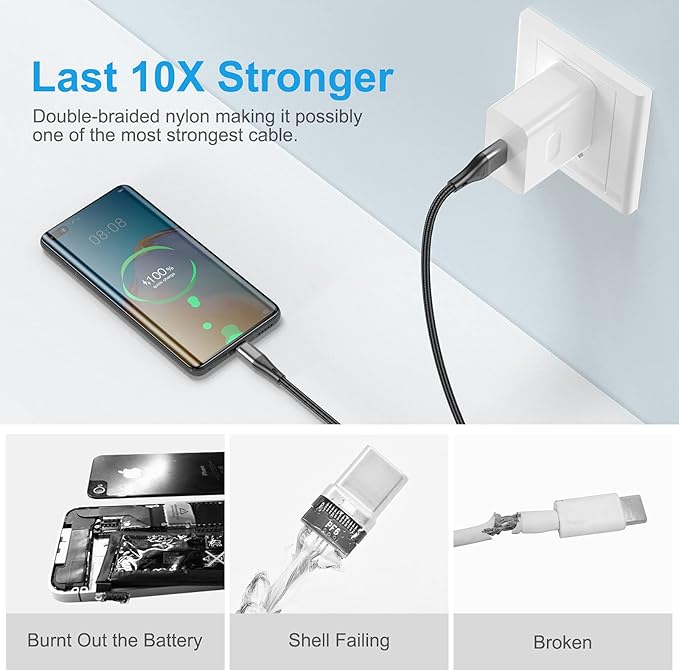 Short USB Type C Cable,3pack 1ft Premium Nylon Braided Fast Charging 3A Rapid Charger Quick Cord,Type C to A Cable Compatible for Samsung Galaxy S21 S20 S10 S9 S8 Plus,Note 20 10 9 8, LG V50 V40 G8 G7