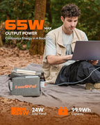 Portable Solar Charger 99.9 Wh Battery Bank Equipped with 24W Foldable Solar Panels and 600 Lumen Adjustable LED Camping Light, 65W PD USB-C, 22W QC3.0 USB A Output for Outdoor