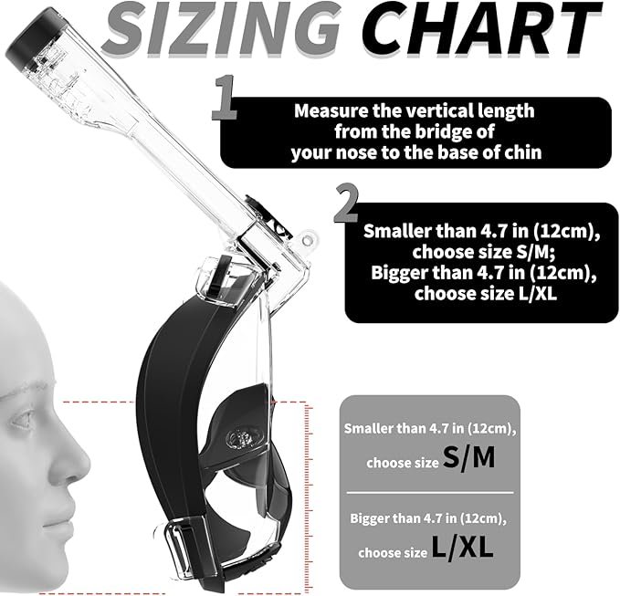 Full Face Snorkel Mask Adults with Ear Pressure Equalizer, Fully Enclosed CO2 Outflow, Silicone Bonding Anti-Leak&Fog,Buckle Folding for Portability