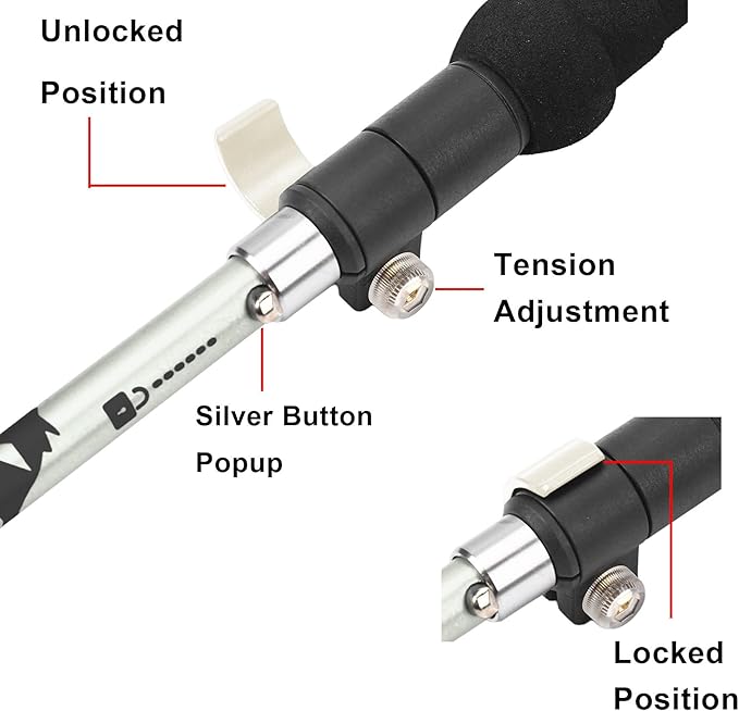 Aluminum Collapsible Ultralight Travel Trekking Hiking Pole for Men and Women (Fits 5'3" - 6'2")