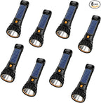 Solar/Rechargeable Multi Function 1000 Lumens LED Flashlight, with Emergency Strobe Light and 1200 Mah Battery, Emergency Power Supply and USB Charging Cable, Fast Charging (8PC)