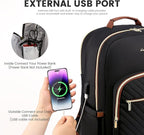 LOVEVOOK Laptop Backpack for Women 17.3 inch,Cute Womens Travel Backpack Purse,Professional Laptop Computer Bag,Waterproof Work Business College Teacher Bag Carry on Backpack with USB Port,Black Brown