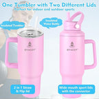 40 oz Tumbler with Handle and Straw or Convert to 40 oz Insulated Water Bottle Fits in Cup Holder. Stainless Steel Metal Water Flask with 2 Lids for Travel,Camping,Gym Sports Coffee Mug Thermal Cup