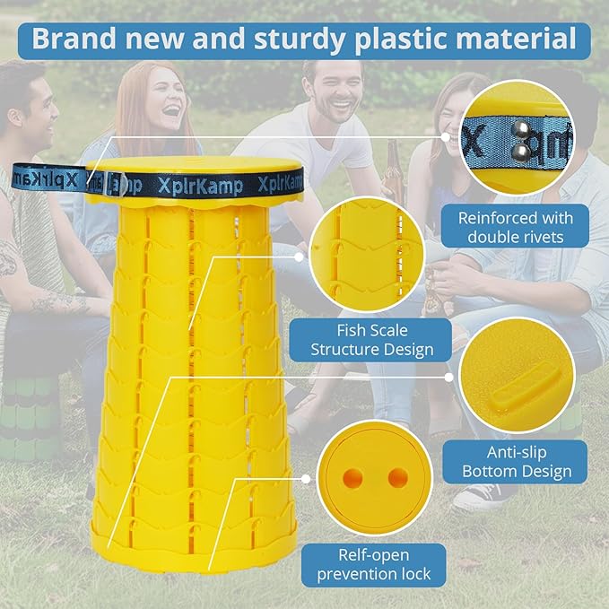 Upgraded Thickened Collapsible Stool, Portable Folding Stool Chair Lightweight But Sturdy Foldable Camping Stool, Retractable Telescopic Seat for Picnics Fishing Hiking BBQ (2, Yellow)