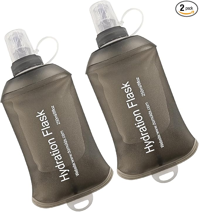 WILDREEDS 250ml Soft Flask, TPU Collapsible Soft Water Bottle for Hydration Pack, Running Vest, Folding Water Bottle for Hiking Cycling Climbing-2Pcs, Grey