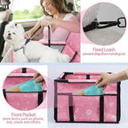 Dog Car Seat Foldable Dog Car Booster Seat Waterproof Breathable Oxford Travel Bag for Small to Medium Dogs, Puppies, and Pets-Pattern Pink-Upgrade