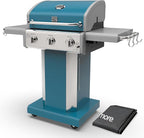 Kenmore 3-Burner Propane BBQ Grill, 30,000 BTUs Gas Grill with Cast Iron Cooking Grates, Folding Side Tables & Wheels, Outdoor Grill with Tool Hooks, Teal + Bonus Cover