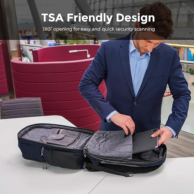 Swissdigital Design TSA Business Laptop Backpack For Men,Travel Backpack With USB Charging Port,College Tech Backpacks With RFID Pockets Presents For Men Fits 15.6 Inch Computer Blue | J16BT-12