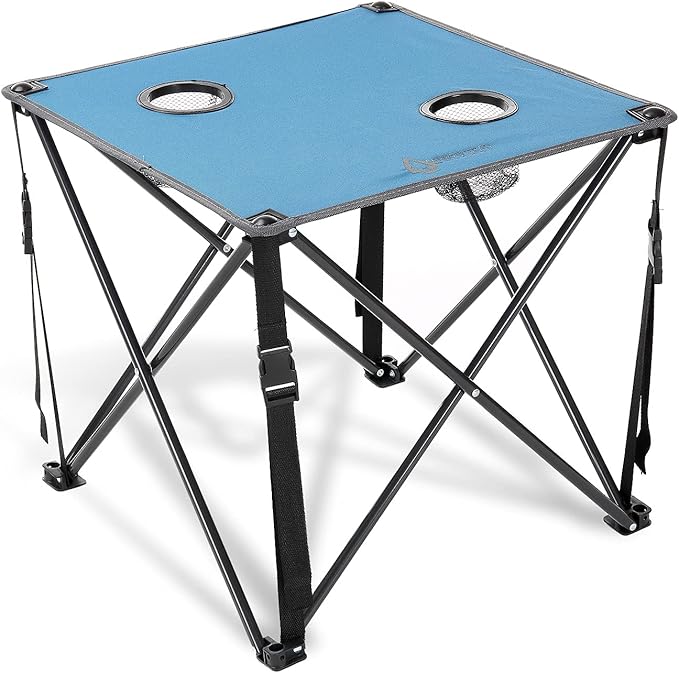 ARROWHEAD OUTDOOR 26” (66cm) Portable Camping Folding Table, 2 Cup Holders, Square, Carrying Case, Steel Frame, High-Grade 600D Canvas