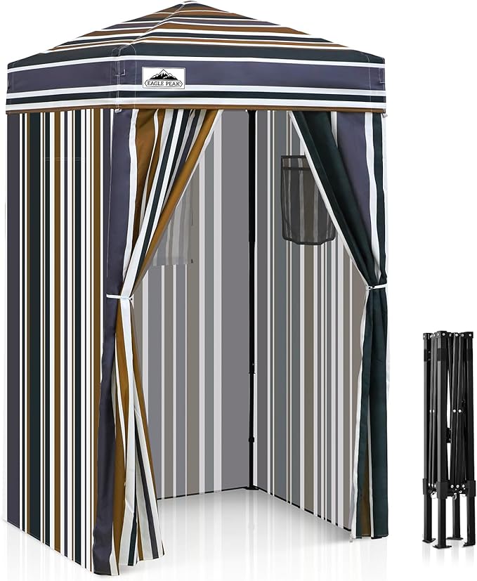 EAGLE PEAK Flex Ultra Compact 4x4 Pop-up Canopy, Sun Shelter, Changing Room, Portable Privacy Canopy Cabana for Pool, Fashion Photoshoots, or Camping, Brown Stripe