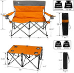 Camping Chair Set of 3, Outdoor Folding Camping Chairs for Heavy People with Cup Holder & Carry Bag,Collapsible Chair Include One Sofa Chair and Two Single Chair,Support up to 500lbs