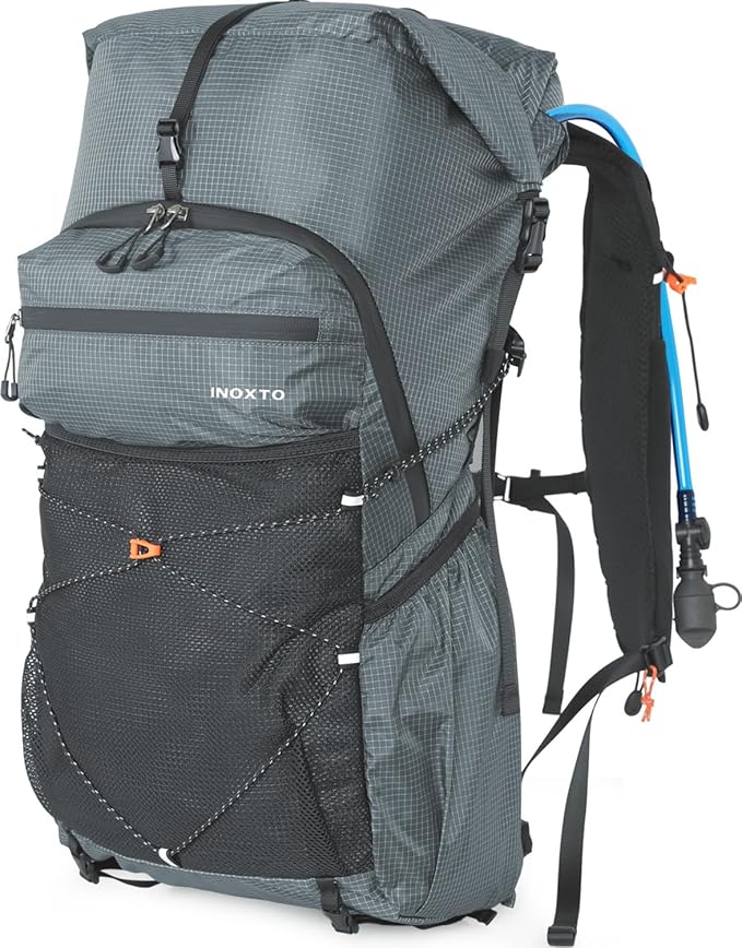 Hiking Backpack for Men and Women, 30L Waterproof Camping Backpack with 3L Water Bladder and Rain Cover, Lightweight Outdoor Sport Travel Daypack Rucksack for Climbing Cycling (Dark gray)