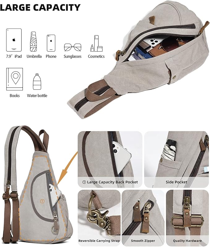 KL928 Canvas Sling Bag - Small Crossbody Backpack Shoulder Casual Daypack Rucksack for Men Women(Large Version)