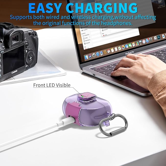 for Bose Ultra Open Earbuds Case with Secure Lock & Phone Stand, Soft TPU Shockproof Protective Clear Case for Bose Open Ear Earbuds Accessories with Cleaning Pen & Keychain (Clear Purple)