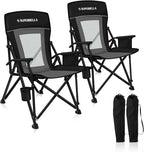 Camping Chair Portable Folding Lawn Chair Comfortable Hard Arm Sturdy for Family Camp, Outdoor, Sports, Beach, Travel, Support 400 lbs, Black&Grey