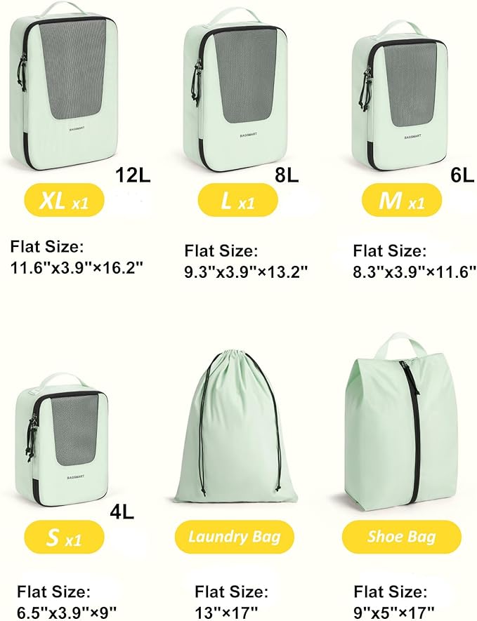 BAGSMART Compression Packing Cubes for Travel, 6 Set/5 Set/4 Set, Compression Suitcase Organizer Bags Set for Suitcases Travel Essentials, Lightweight Packing Organizers