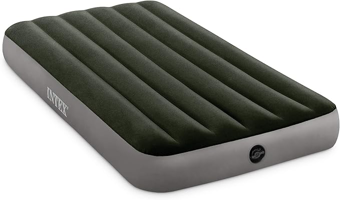Intex 64777E Dura-Beam Standard Prestige Air Mattress: Fiber-Tech - Twin Size - Hand-Held Battery Pump - 10in Bed Height - 300lb Weight Capacity