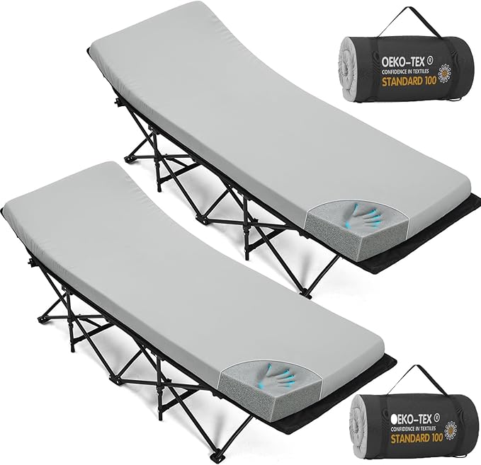 CYMULA Camping Cot Mattress 2in Memory Foam Sleeping Pad,Soft Warm Non-Slip Camping Mattress Topper with Retaining for Adults,Portable Roll up Pad for Travel(75 x30)（only Mattress）