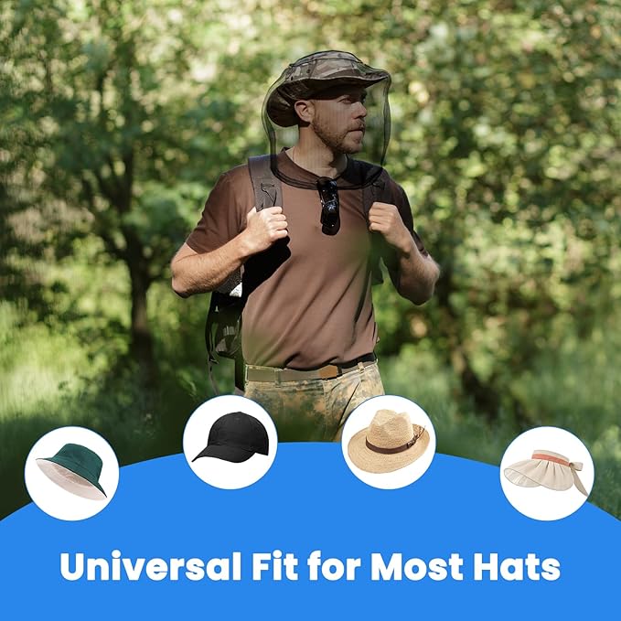 2 Pack GuoluvSoo Mosquito Head Nets with Drawstring, Premium Bug Net for Head, Universal Fit for Hats, Breathable Mosquito Net Hat, Ideal for Outdoor Adventures: Hiking, Camping, Fishing, Gardening