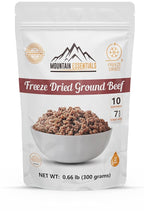 MOUNTAIN ESSENTIALS Freeze-Dried Ground Beef – Pre-Cooked and Ready-to-Eat Hamburger Meat | Everyday Meal Prep, Emergency Food Supply, Camping and Survival Food | 10 Servings per Pouch | Made in USA | 7-Year Shelf Life | Pack of 1