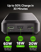 Mophie Powerstation Laptop Prime27-27,000mAh Portable Power Bank with 60W USB-C PD Fast Charging, Multi-Device, LED Indicator, Eco-Friendly, Type-A, USB-C Compatible