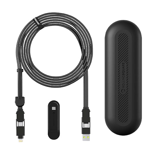 Rolling Square, inCharge XL, 6-in-1 Multi Charging Cable, 100W Ultra-Fast Charging Power, 10 Ft/3m, Urban Black