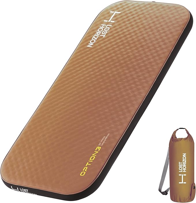 LOSTHORIZON Air & Foam Camping Mattress, Self-Inflating Sleeping Pad, 3" Thick, with Pump Sack, Slim Single