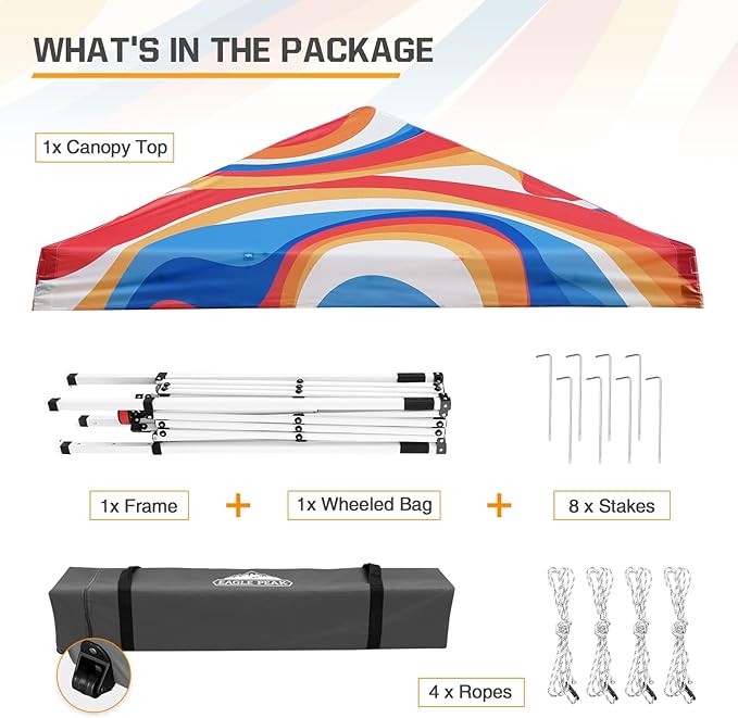 EAGLE PEAK 10x10 Slant Leg Pop-up Canopy Tent Easy One Person Setup Instant Outdoor Beach Canopy Folding Portable Sports Shelter 10x10 Base 8x8 Top (Swirl)